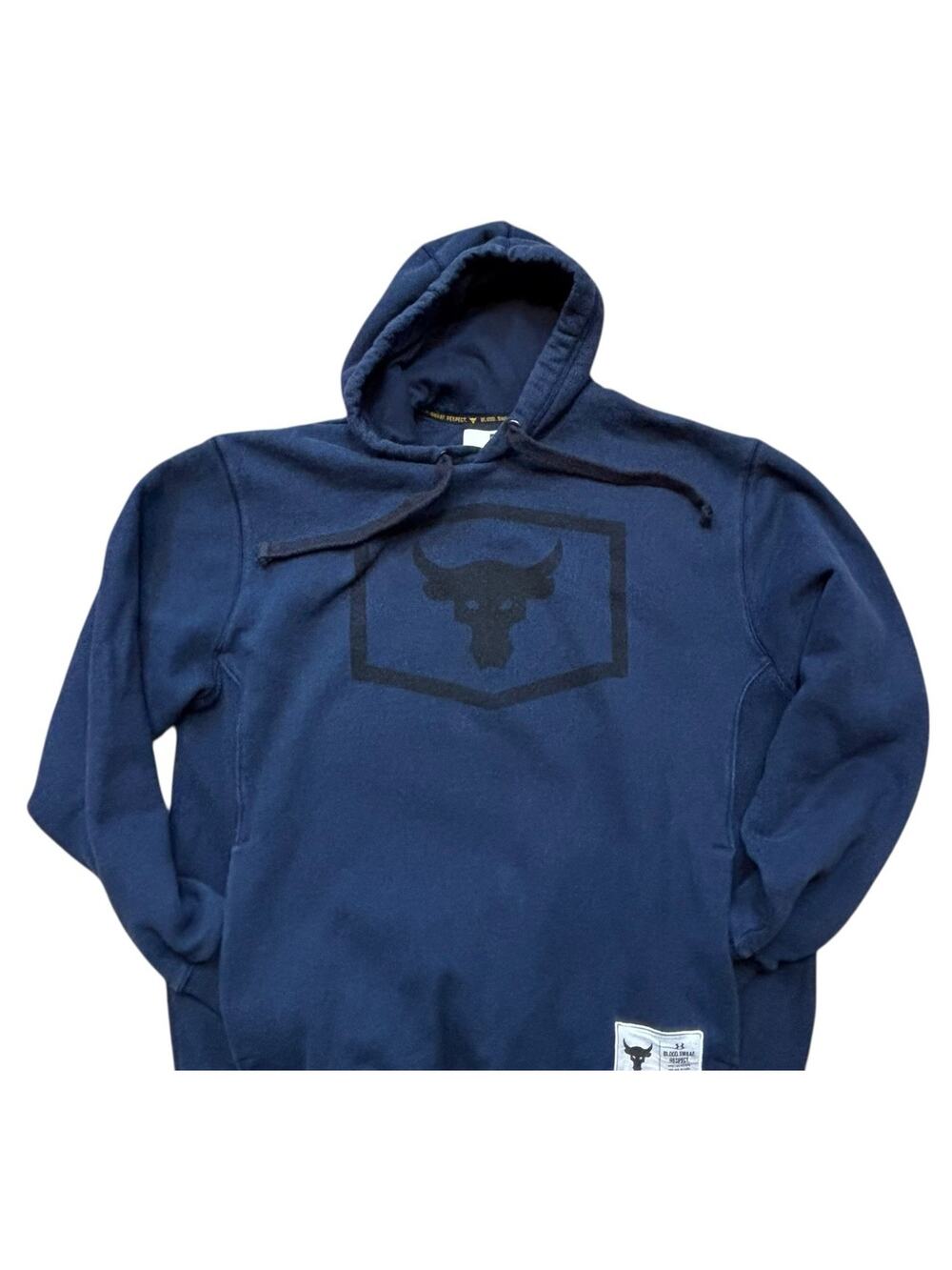 Under Armour Project Rock Blue & Black Heavyweight Hoodie Center Logo Medium